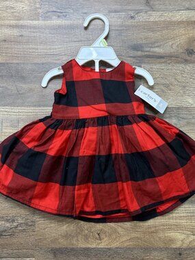 Carters Red Buffalo Plaid Dress with Diaper Cover Infant Baby 3M NEW w TAG